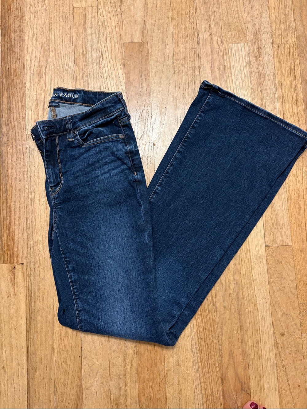 American Eagle Outfitters Women’s Dark Blue Flare Jeans - Size 2 Long